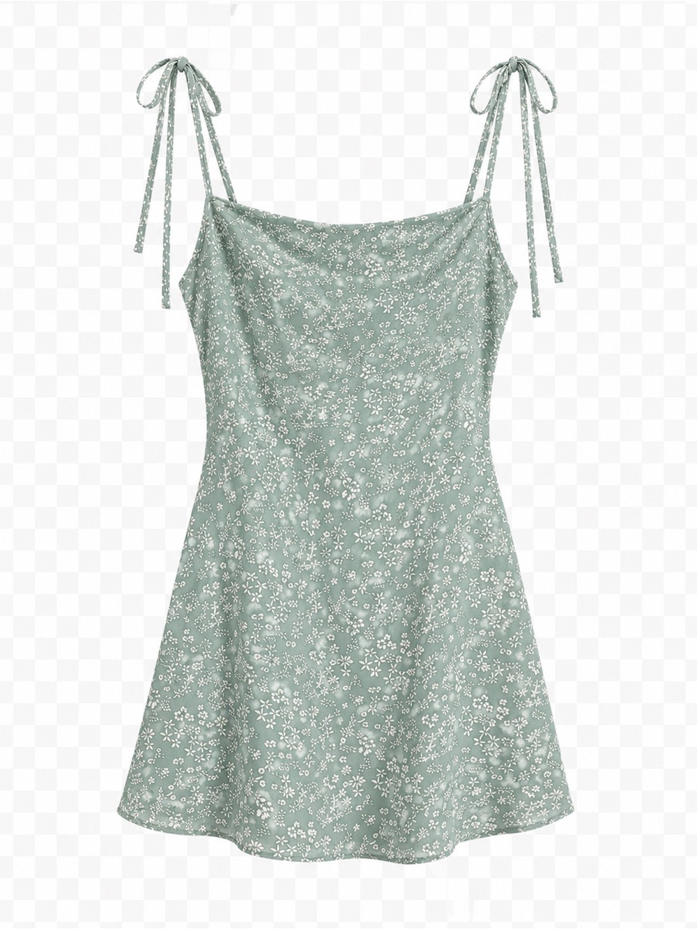 Zara Sage Green Floral Tie-Shoulder Mini Dress